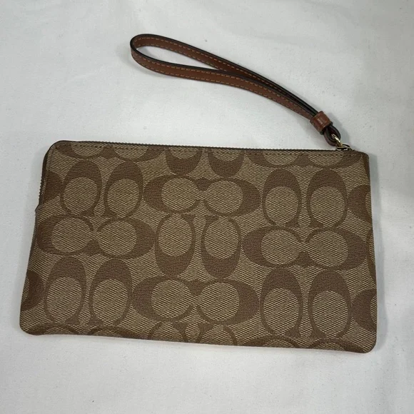 Nwt Coach Signature Large Corner Zip Stripe Wristlet Wallet Canvas Bag monogram - Picture 2 of 7